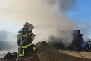 Un bâtiment agricole détruit par le feu à Maringues (Puy-de-Dôme)