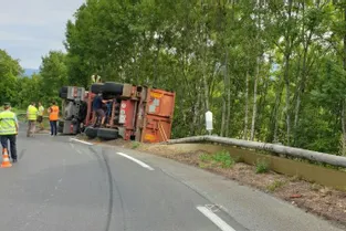 Un camion se renverse ce jeudi entre Ambert et Saint-Amant-Roche-Savine (Puy-de-Dôme) déversant sa cargaison dans le fossé