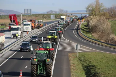 Une centaine de tracteurs du Cantal, l'Aveyron et la Haute-Loire ont pris l'A75 en direction de Clermont
