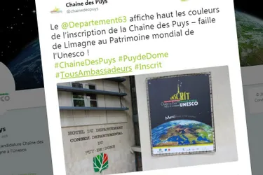 "Merci pour votre soutien" : les remerciements du Puy-de-Dôme après l'inscription à l'Unesco de la Chaîne des puys