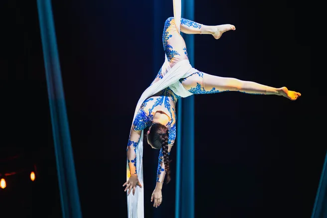 Les artistes du cirque de Noël entrent en piste sous le chapiteau de ...