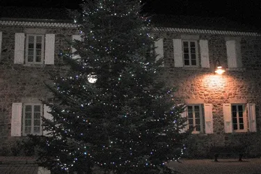 Le bourg paré de ses lumières et décorations de Noël