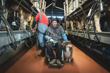 Grégory Daude, éleveur laitier en fauteuil aux Ternes (Cantal) vit dans l'espoir de remarcher un jour